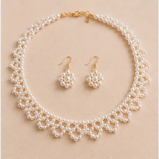Pearl Necklace and Earrings Jewellery Set