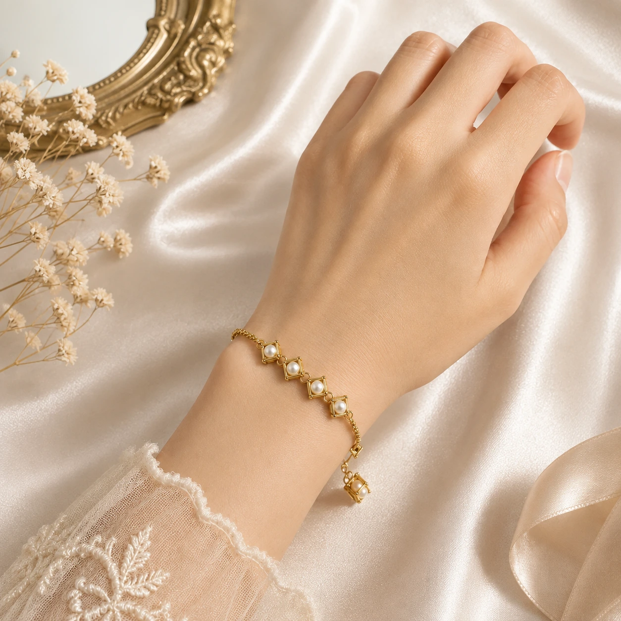 Elegant Gold Pearl Bracelet for Women