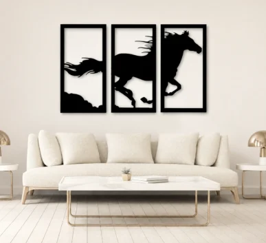 Black Horse Wall Art in Three Panels