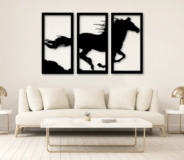 Black Horse Wall Art in Three Panels