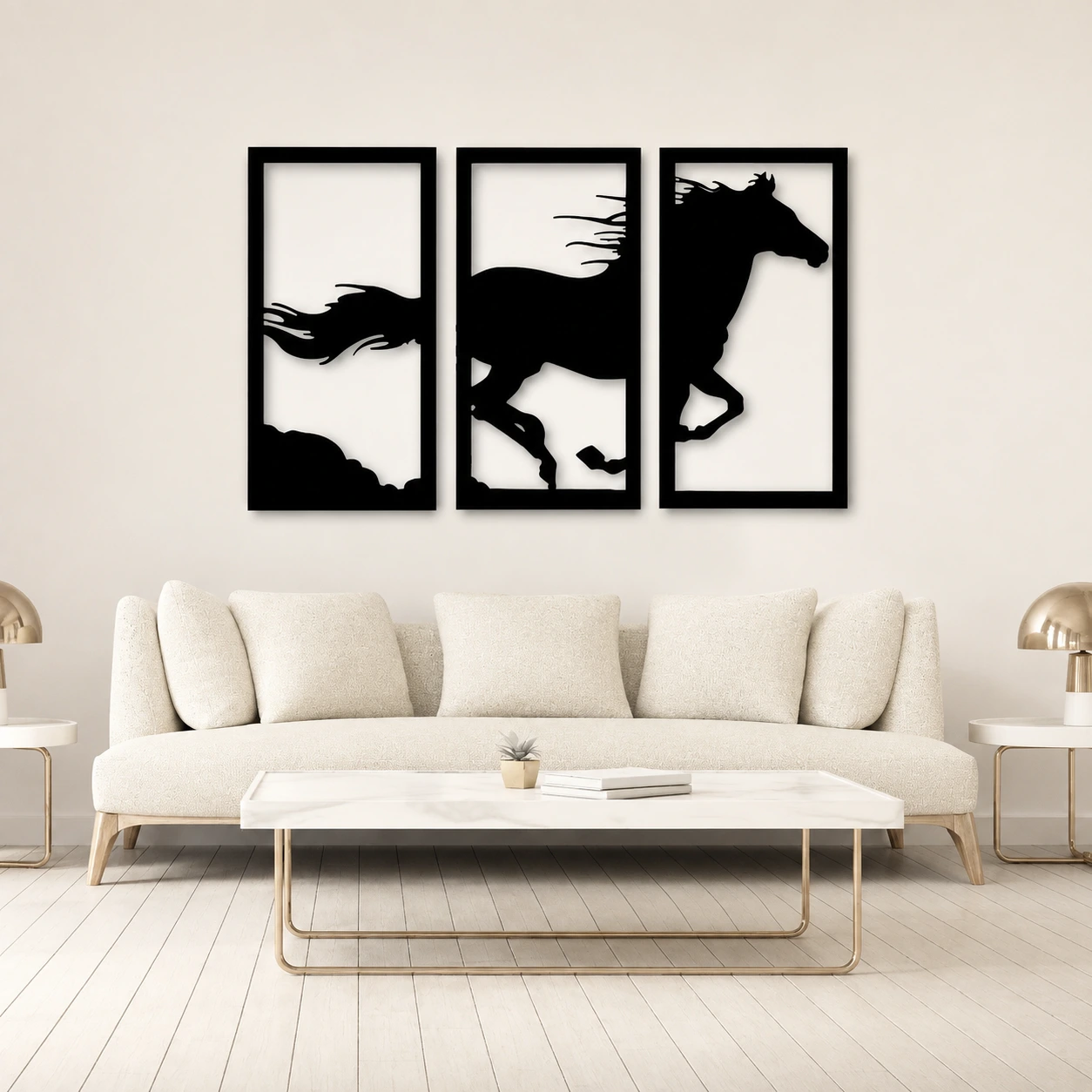 Black Horse Wall Art in Three Panels