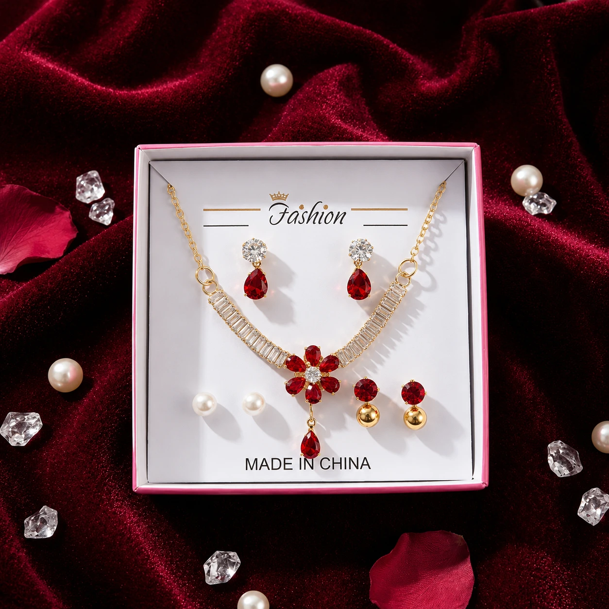 Red & gold jewelry set