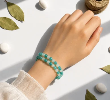 Ocean Blue Mint Glass Bead Bracelet Set
