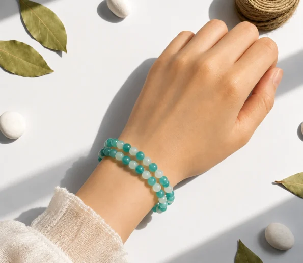 Ocean Blue Mint Glass Bead Bracelet Set