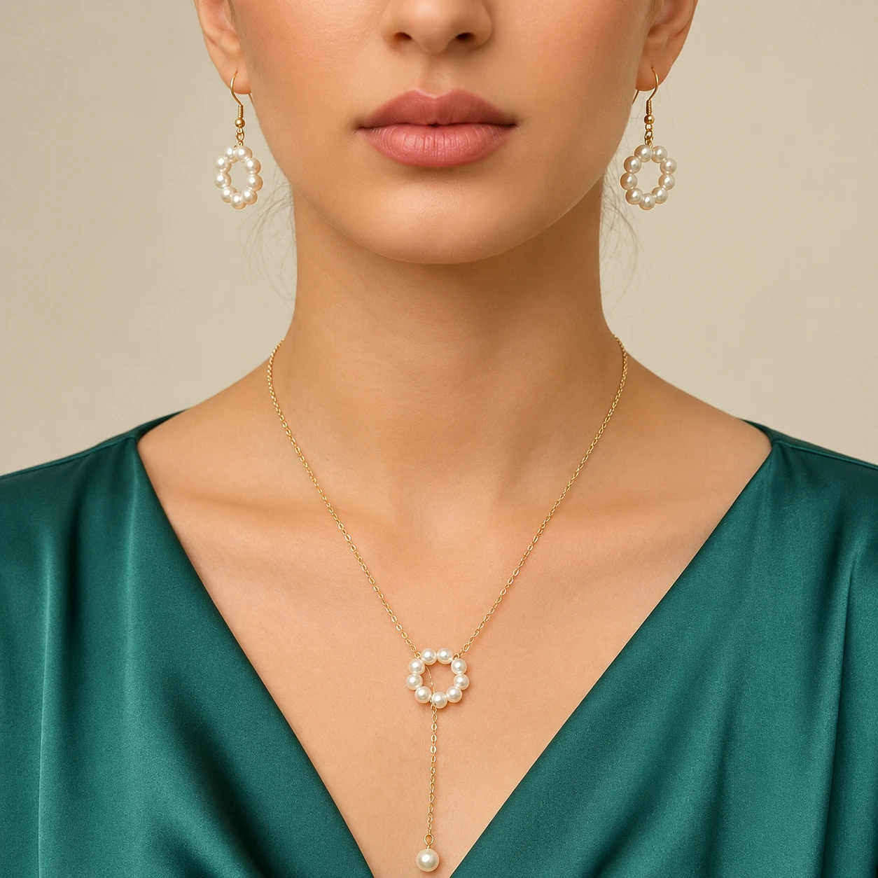 Elegant Pearl Necklace and Matching Earrings Set