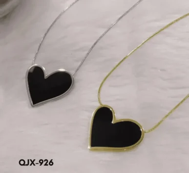 Black heart pendant necklaces in silver and gold tones