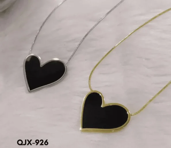 Black heart pendant necklaces in silver and gold tones