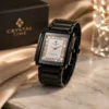 Crystal Time black rectangular quartz watch with crystal embellished dial