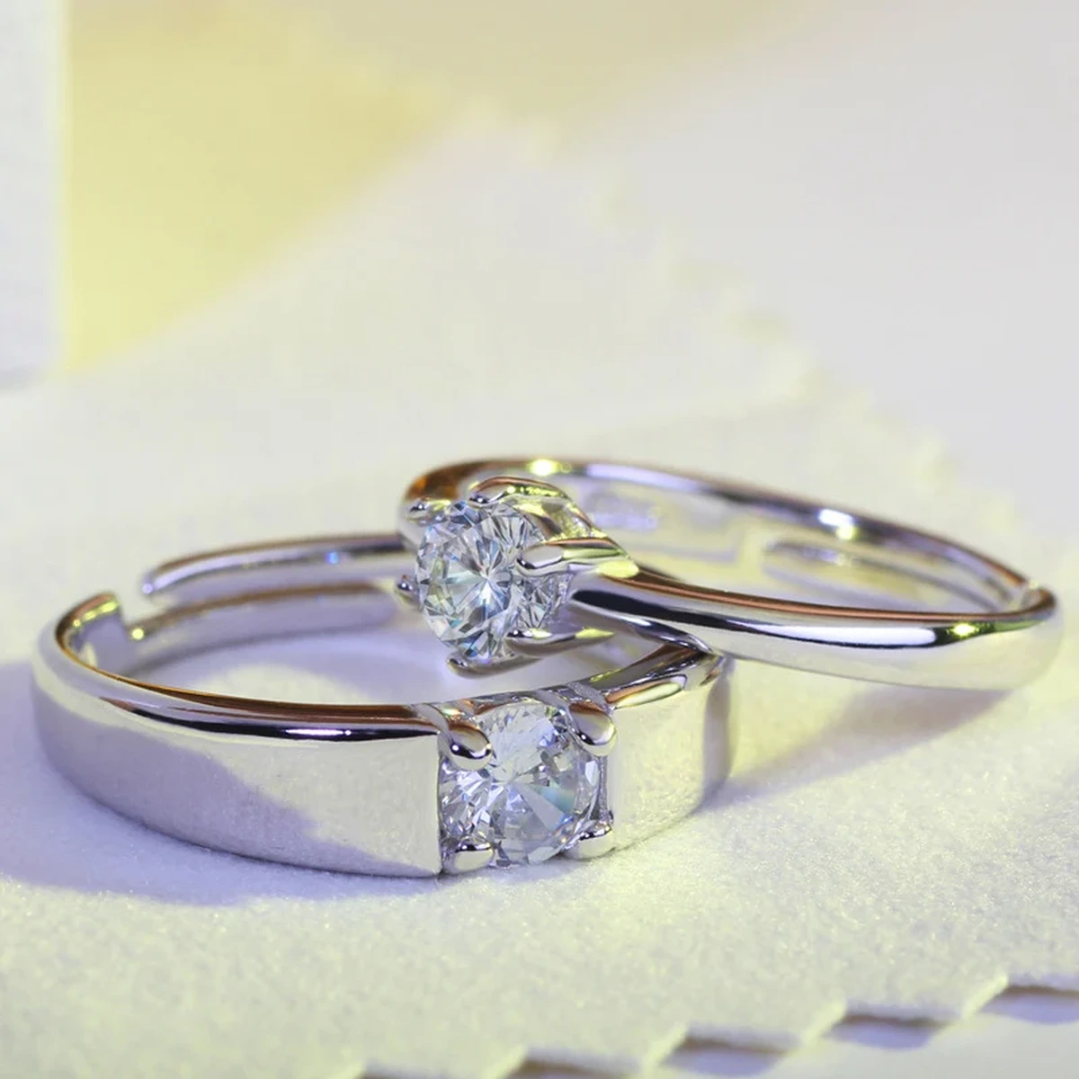 Elegant silver diamond rings with round-cut sparkling stones