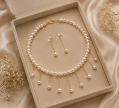 Elegant Pearl Necklace and Drop Earrings Set