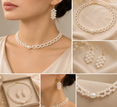 Elegant Pearl Necklace and Earrings Set