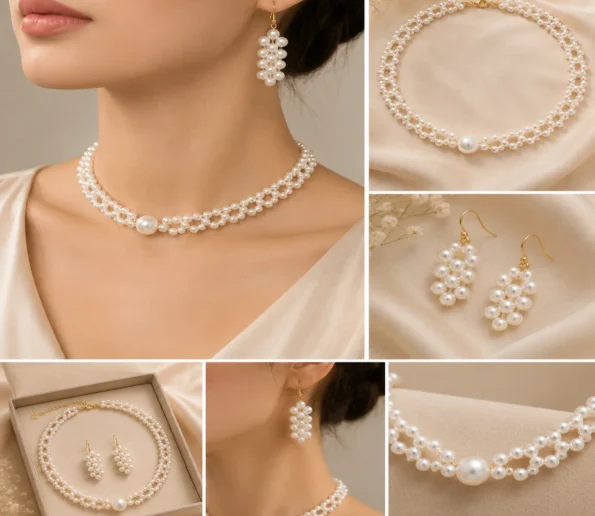 Elegant Pearl Necklace and Earrings Set