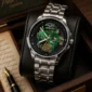 Peter Philip Geneva green skeleton luxury watch with stainless steel bracelet