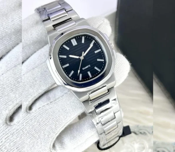 Silver Watch with Blue Dial for Men