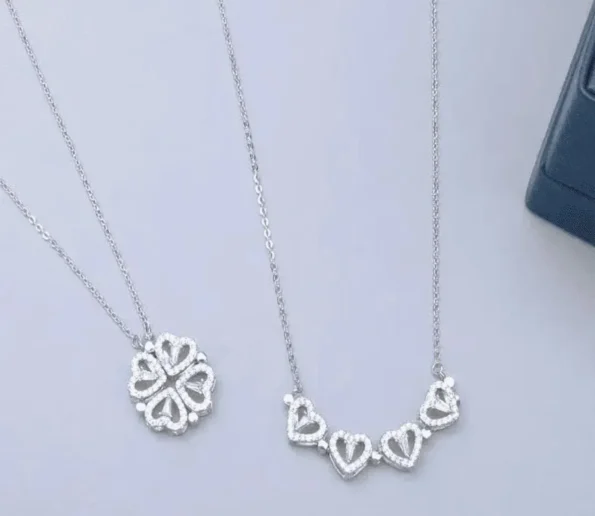 Elegant silver necklaces with heart and floral pendants