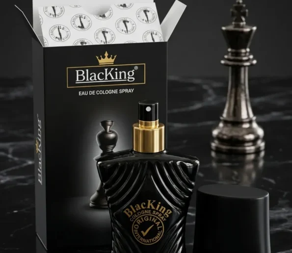 BlacKing matte black cologne bottle