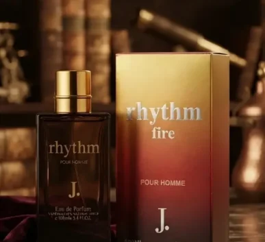 Rhythm Fire Pour Homme amber bottle