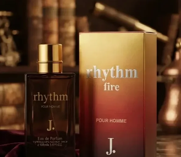 Rhythm Fire Pour Homme amber bottle