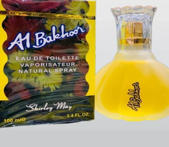 Al Bakhoor Shirley May yellow perfume bottle