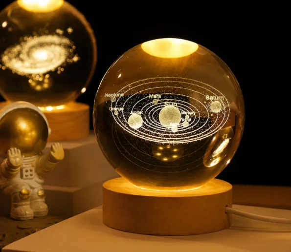 3D crystal ball solar system night lamp with glowing planets