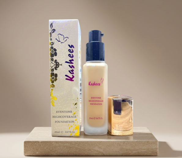 Kashee’s Eventone High Coverage Foundation 20ml with Pump Bottle and Packaging