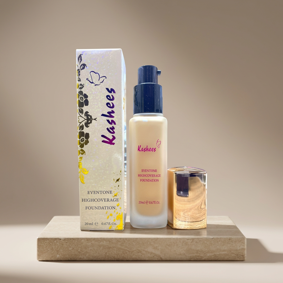 Kashee’s Eventone High Coverage Foundation 20ml with Pump Bottle and Packaging