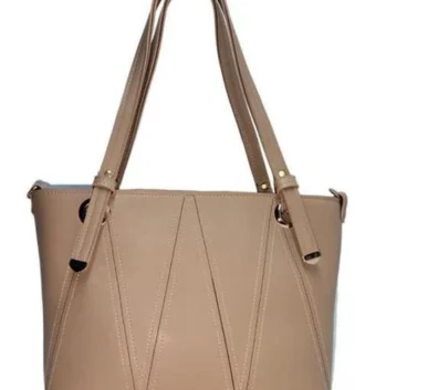 Beige tote shoulder bag for women with long handles