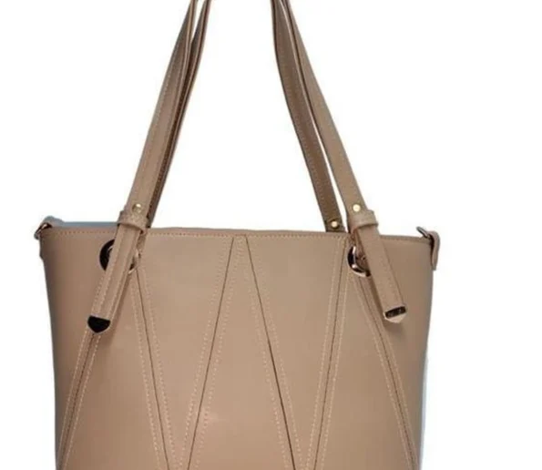 Beige tote shoulder bag for women with long handles