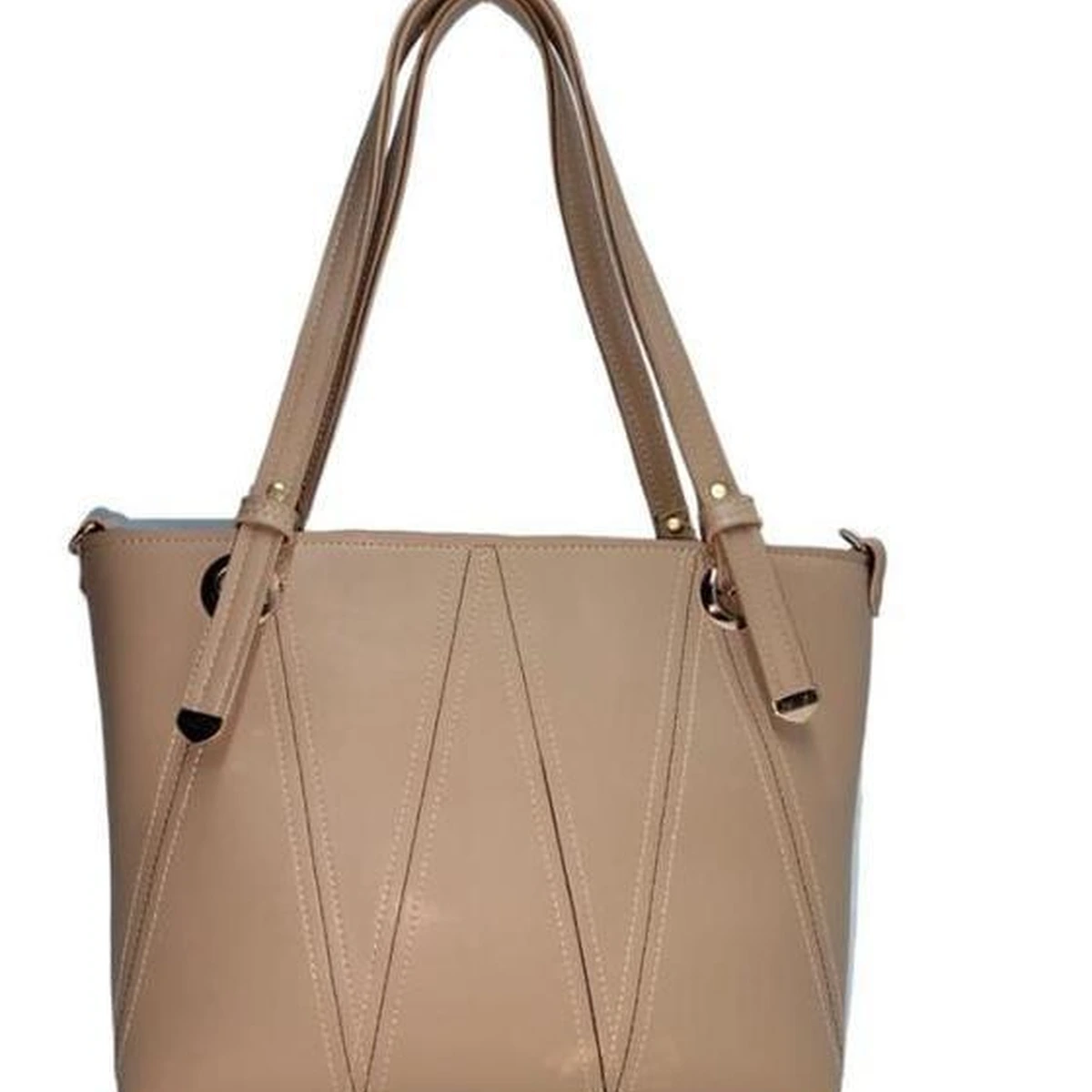 Beige tote shoulder bag for women with long handles