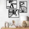 Black and white bicycle wall art set in a modern living room