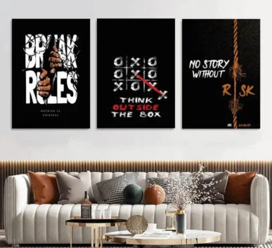 Black motivational wall art with risk and think outside the box quotes