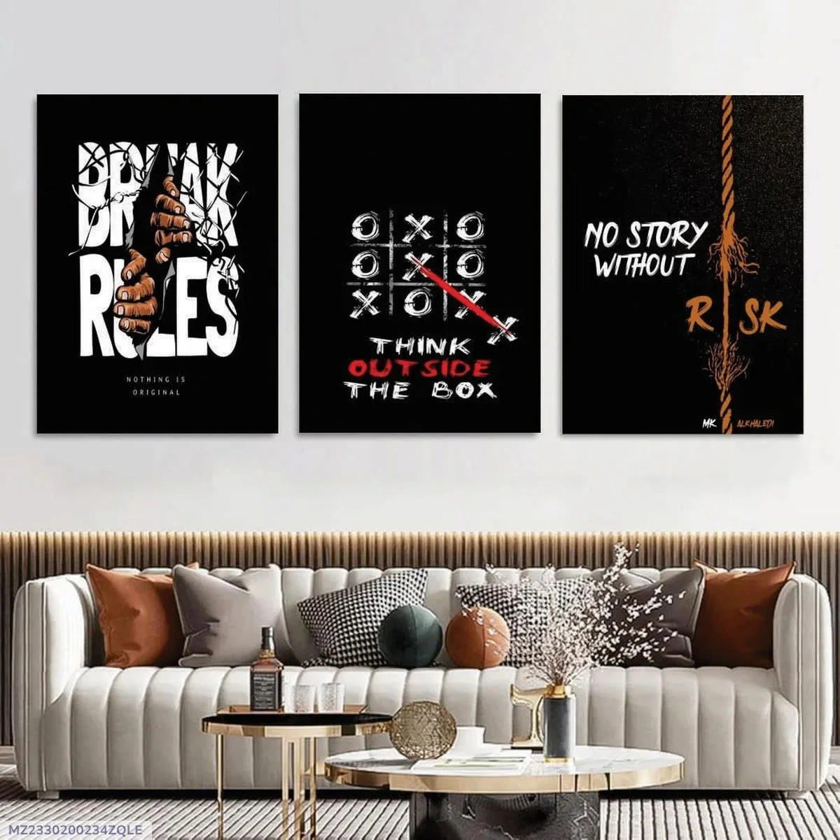 Black motivational wall art with risk and think outside the box quotes