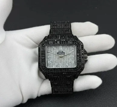 Black diamond-style luxury wristwatchBlack