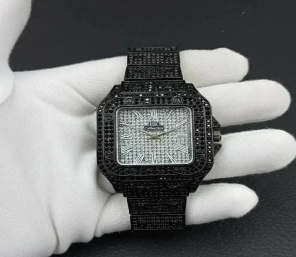 Black diamond-style luxury wristwatchBlack