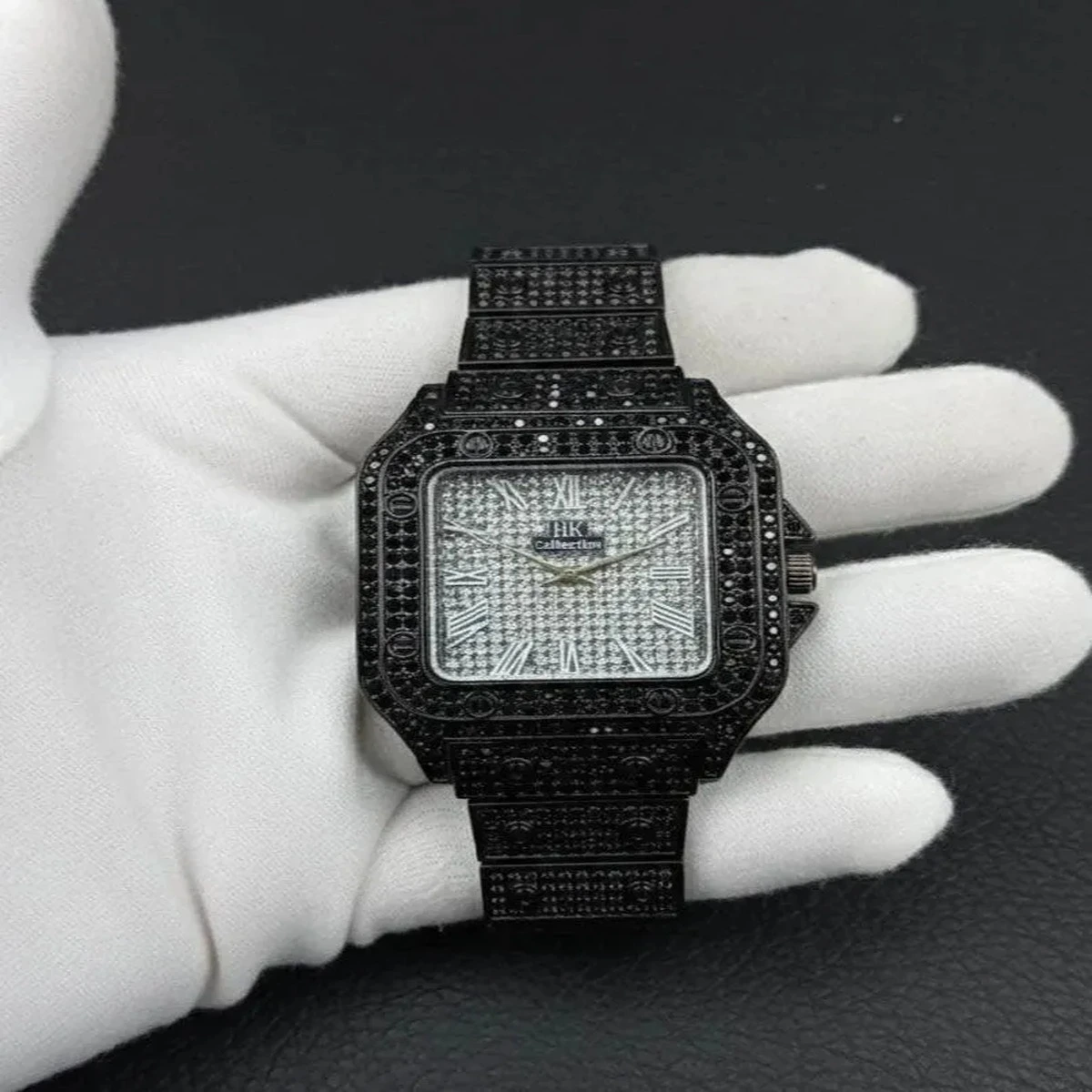 Black diamond-style luxury wristwatchBlack