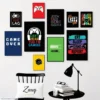 Gaming wall art collage with colorful game controller and gamer quote posters