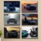 Luxury car wall art featuring Mercedes, Dodge, Ford, Lamborghini, Lexus, and BMW vehicles