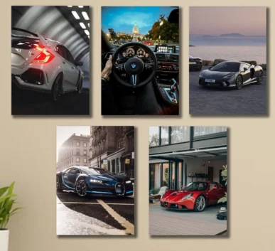 Luxury sports cars and premium car interiors displayed in a stylish automotive collage