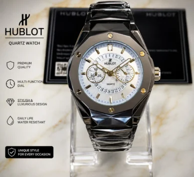Luxury black metal quartz watch