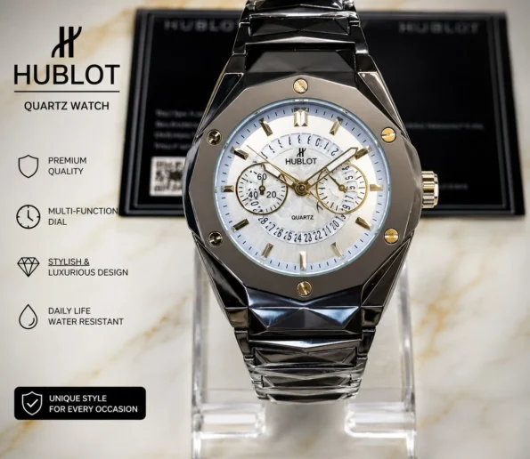 Luxury black metal quartz watch