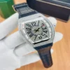 Luxury black leather strap watch with crystal dial