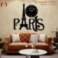 3D Paris wooden wall clock featuring Eiffel Tower design, black clock face, and elegant living room décor.