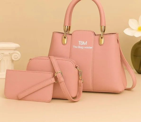 Pink women’s handbag set with shoulder bag and wallet
