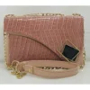 Pink crocodile-pattern shoulder handbag with gold chain strap