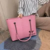 Pink leather shoulder bag for women with chain handles