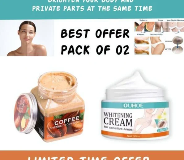 Coffee Body Scrub and Whitening Cream for Sensitive Areas