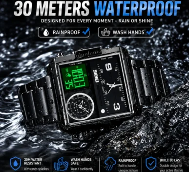 SKMEI 30M waterproof black watch