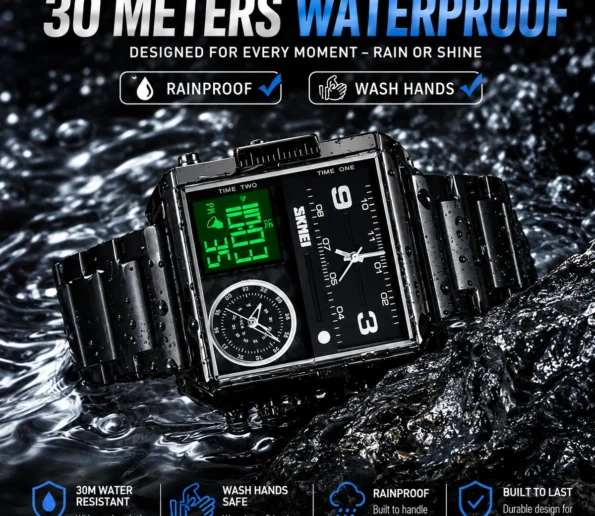 SKMEI 30M waterproof black watch